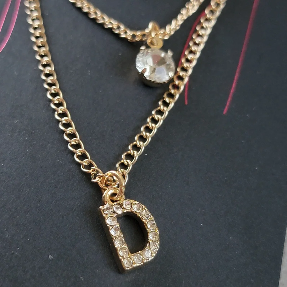 3 Strand Letter D Rhinestone Initial Necklace